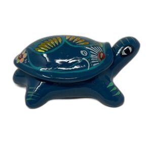 Mexican Folk Art Talavera Art Pottery Hand Painted Turtle Trinket Dish 5”T